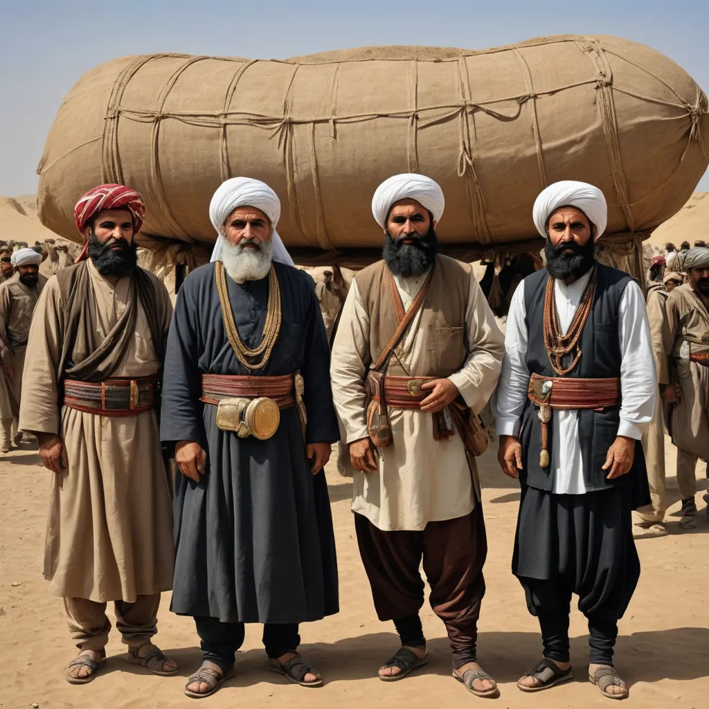 a group of men standing next to each other in front of a large object in the desert with other men standing around, hurufiyya, a photo, Abdullah Gërguri, orientalism