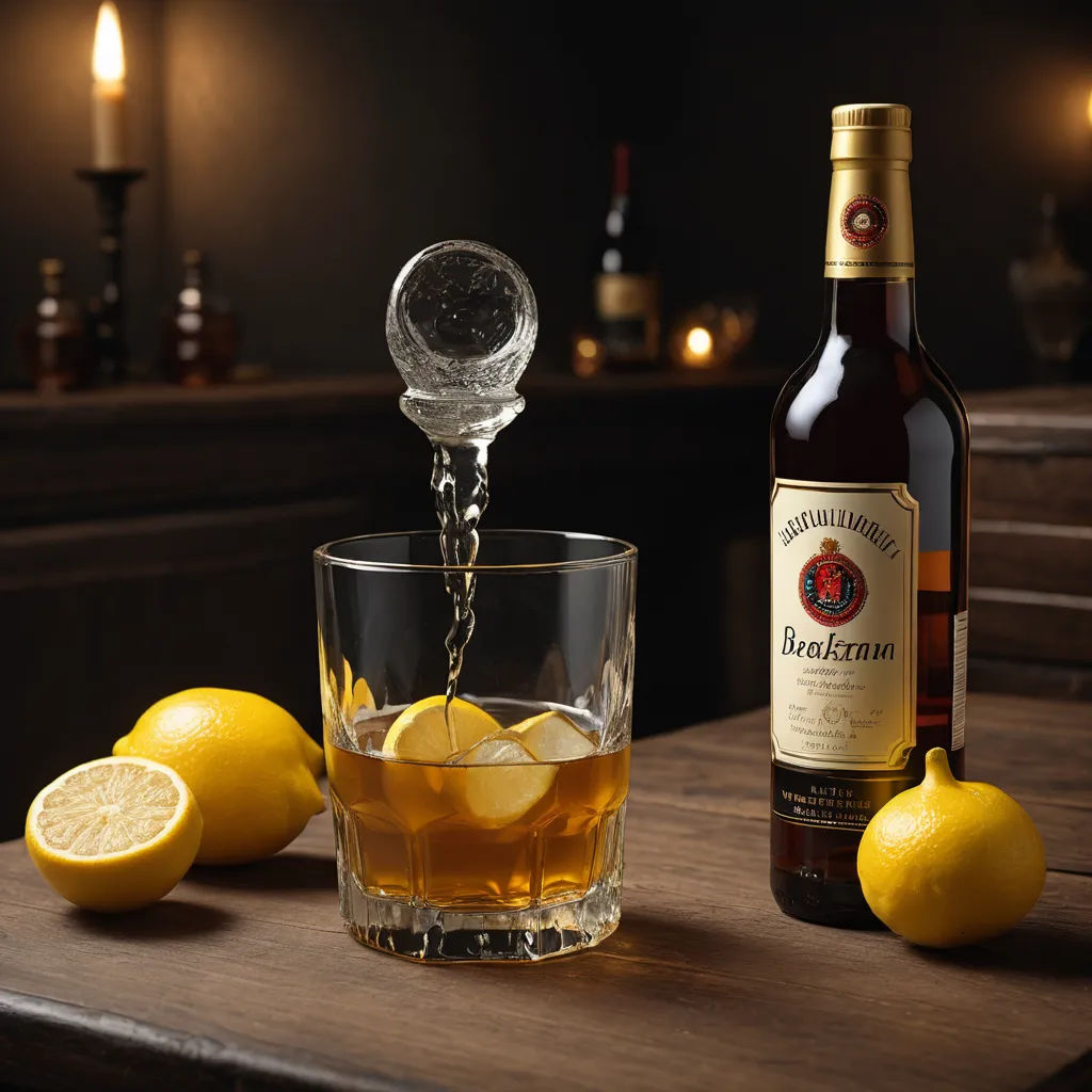 a bottle of booze being poured into a glass with lemons and a glass of wine next to it, renaissance, a still life, Enguerrand Quarton, product photography