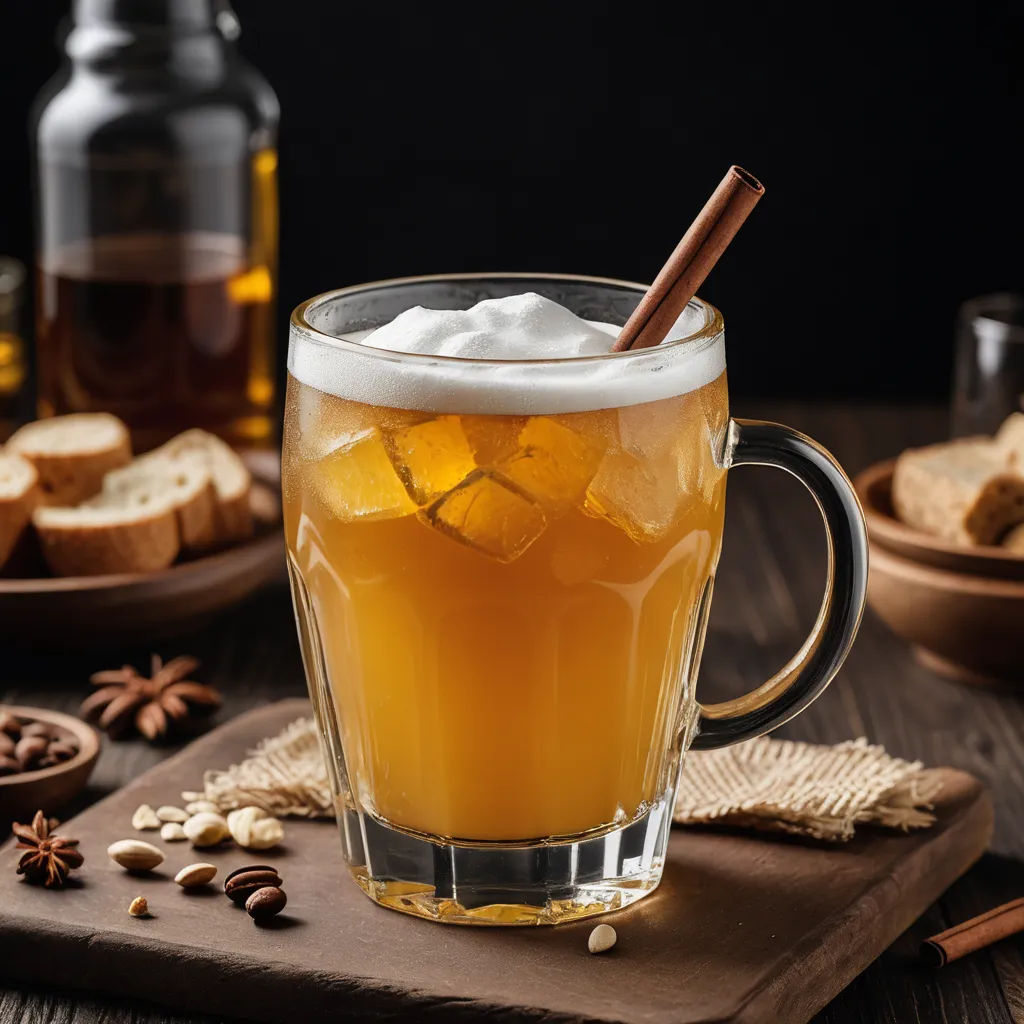 a glass of beer with cinnamon and ice on a wooden table with a bottle of beer and a plate of bread, dau-al-set, a stock photo, Barthel Bruyn the Elder, professional food photography