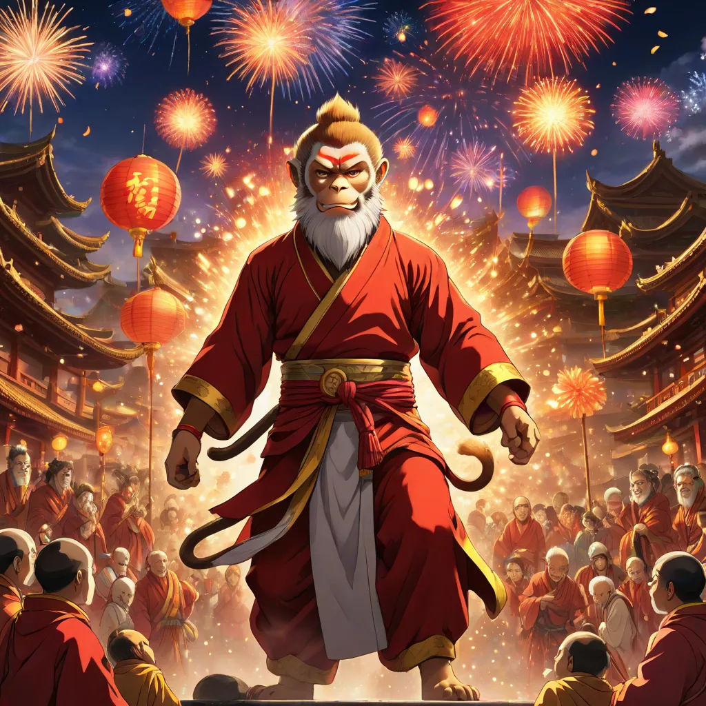 a cartoon of a man in a red outfit with fireworks in the background and a crowd of people in the foreground, furry art, a character portrait, Du Jin, league of legends splash art