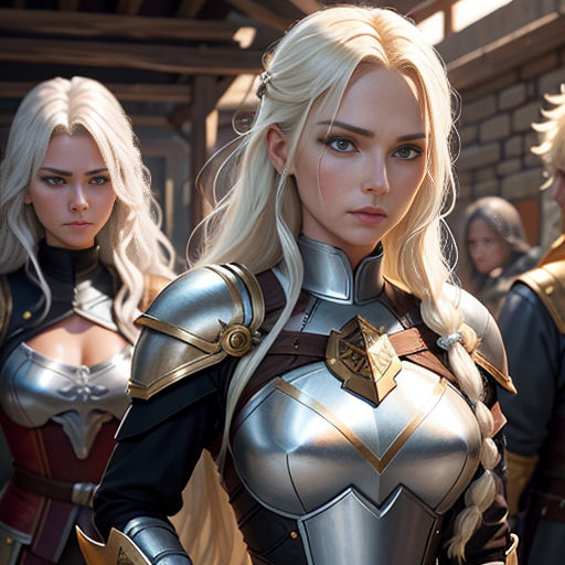 a group of women in armor standing next to each other in a game of thrones, with one woman in the middle of the group