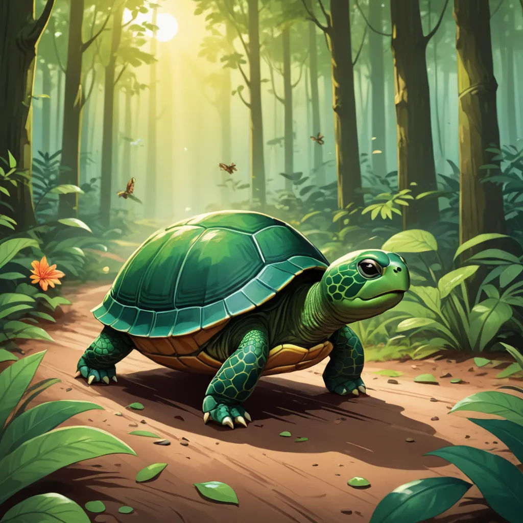 a turtle in the middle of a forest with butterflies flying around it's head and a sunbeam in the background, sots art, a storybook illustration, Chris LaBrooy, magic the gathering artwork