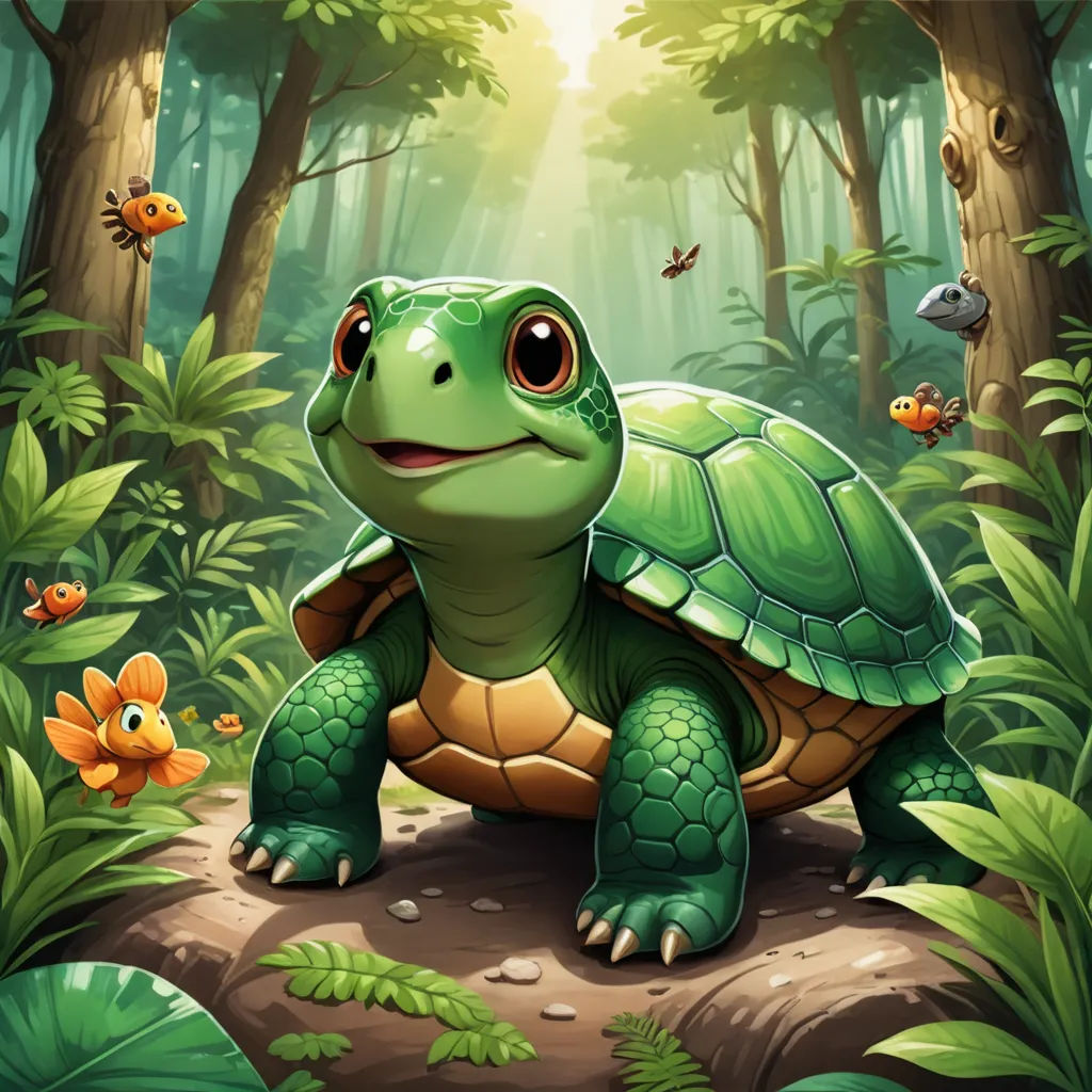 a turtle in the middle of a forest with other animals around it and a sunbeam in the background, sots art, a character portrait, Chris LaBrooy, game art