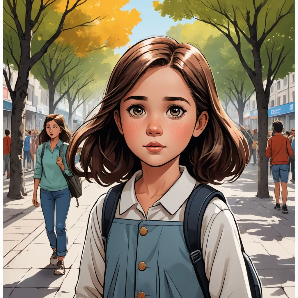 a girl with a backpack is walking down the street with a girl in the background looking at the camera, paris school, a comic book panel, Artgerm, comic cover art