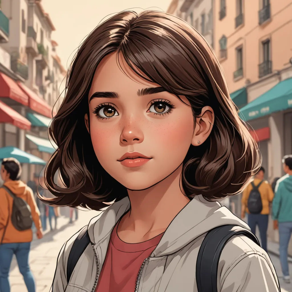 a girl with a backpack on a city street with people walking by and a building with a red roof, photorealism, a comic book panel, Artgerm, stanley artgerm lau