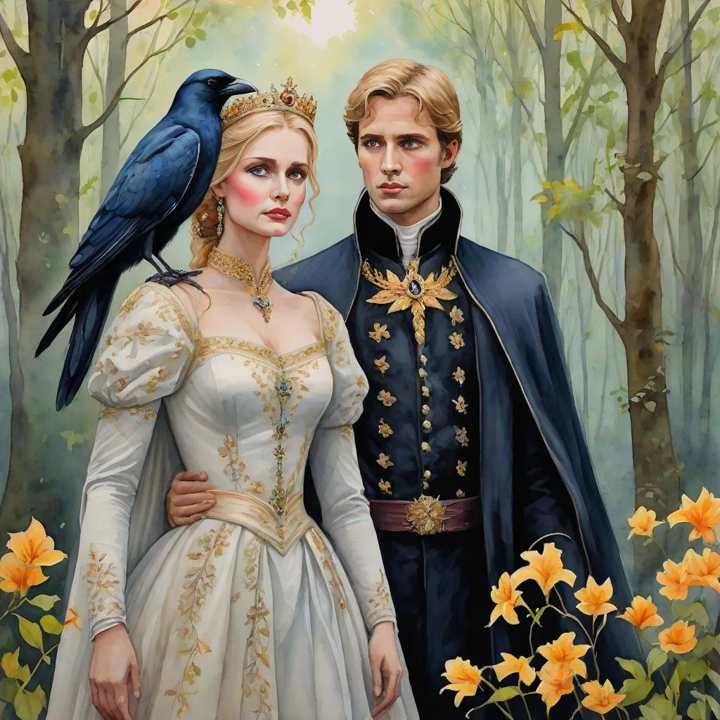 a painting of a man and a woman in renaissance dress with a bird on their shoulder and a bird on their shoulder, gothic art, a detailed painting, Anne Stokes, highly detailed oil painting
