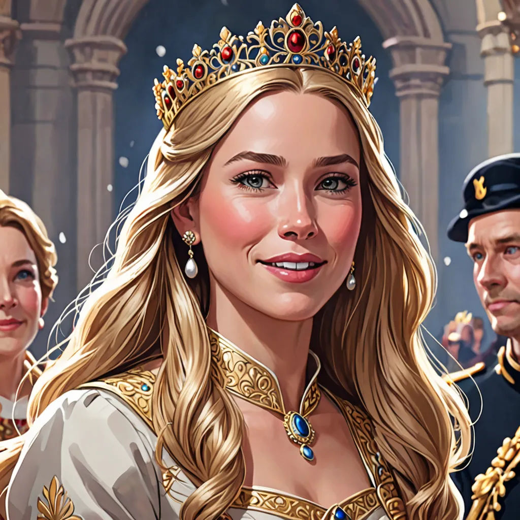 a woman in a crown and a man in a uniform are standing next to each other in a line, sots art, a detailed painting, Chris Rallis, high detail illustration