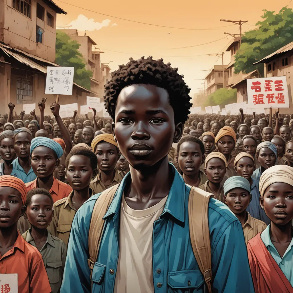 a man standing in front of a crowd of people with a sign in the background that says, no one is there, socialist realism, poster art, Adam Manyoki, cushart krenz