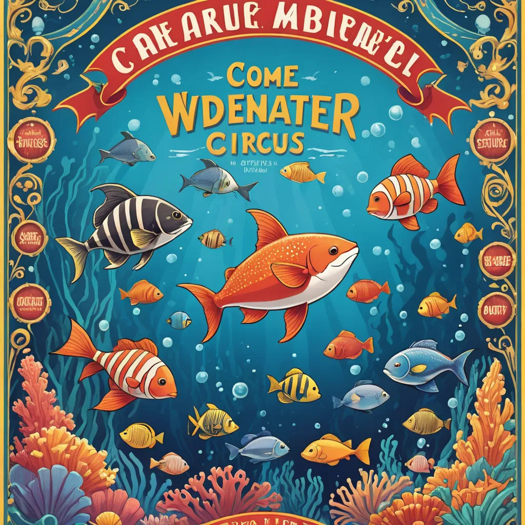 a poster with a fish and other marine creatures on it's cover, and the words come wdenater circus, international typographic style, a poster, Chris LaBrooy, poster