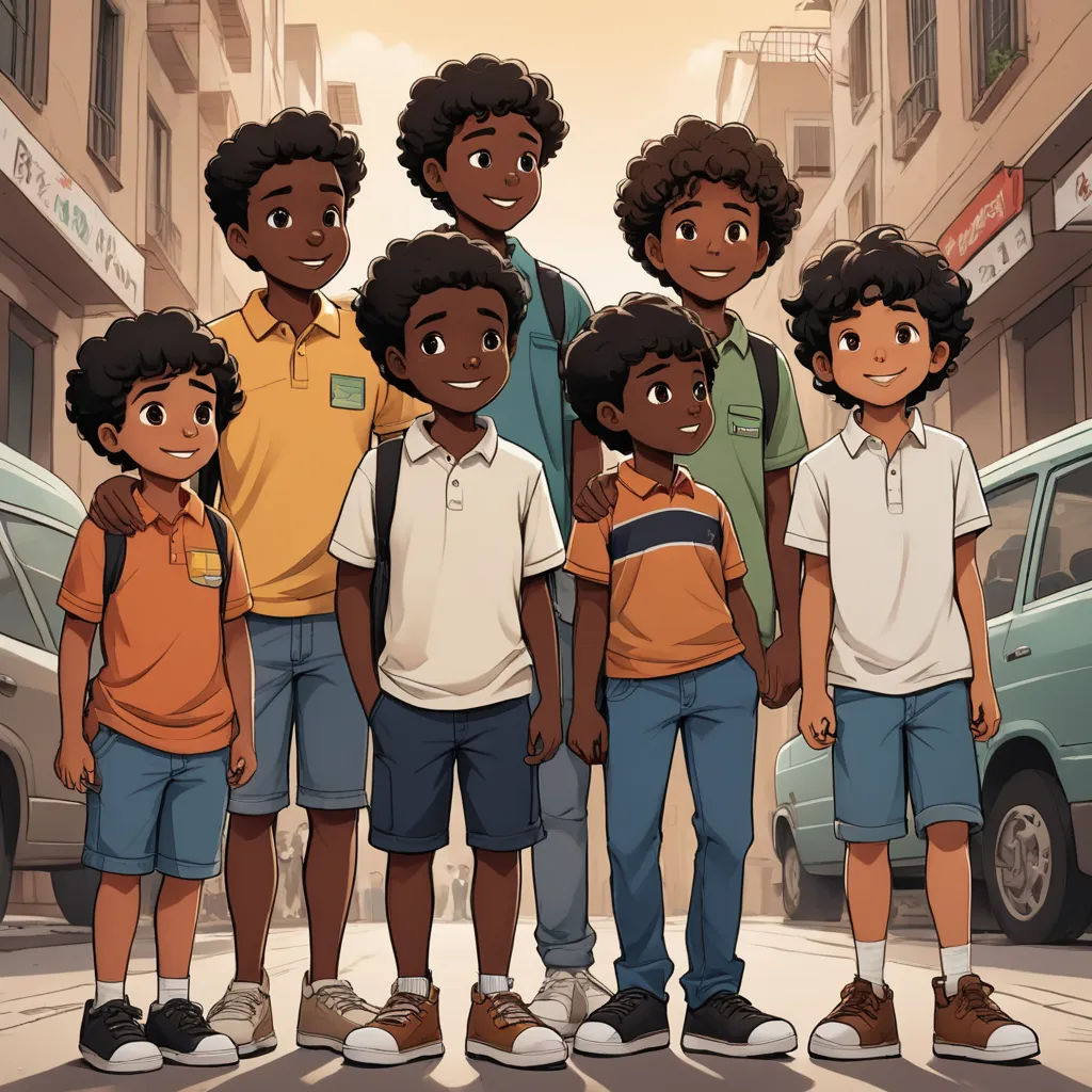 a group of children standing in a street with a van in the background and a car in the foreground, harlem renaissance, concept art, Adam Manyoki, official art
