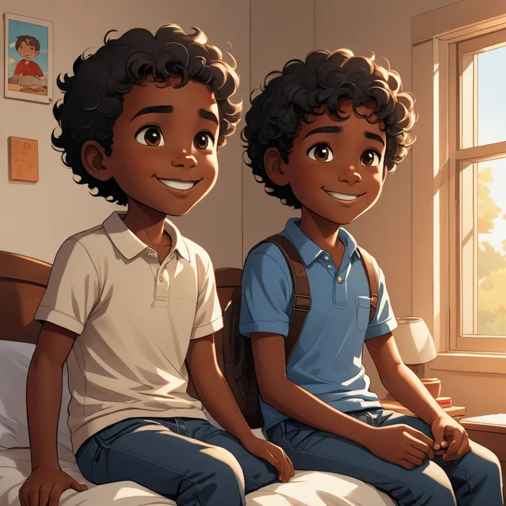 a couple of kids sitting on top of a bed next to each other in a bedroom next to a window, american scene painting, a storybook illustration, Brothers Hildebrandt, official art