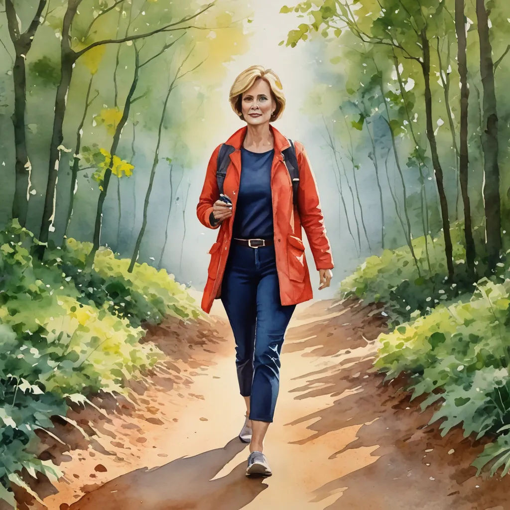 a painting of a woman walking down a path in the woods with a backpack on her back and a backpack on her shoulder, fantastic realism, a storybook illustration, Constance Copeman, official art