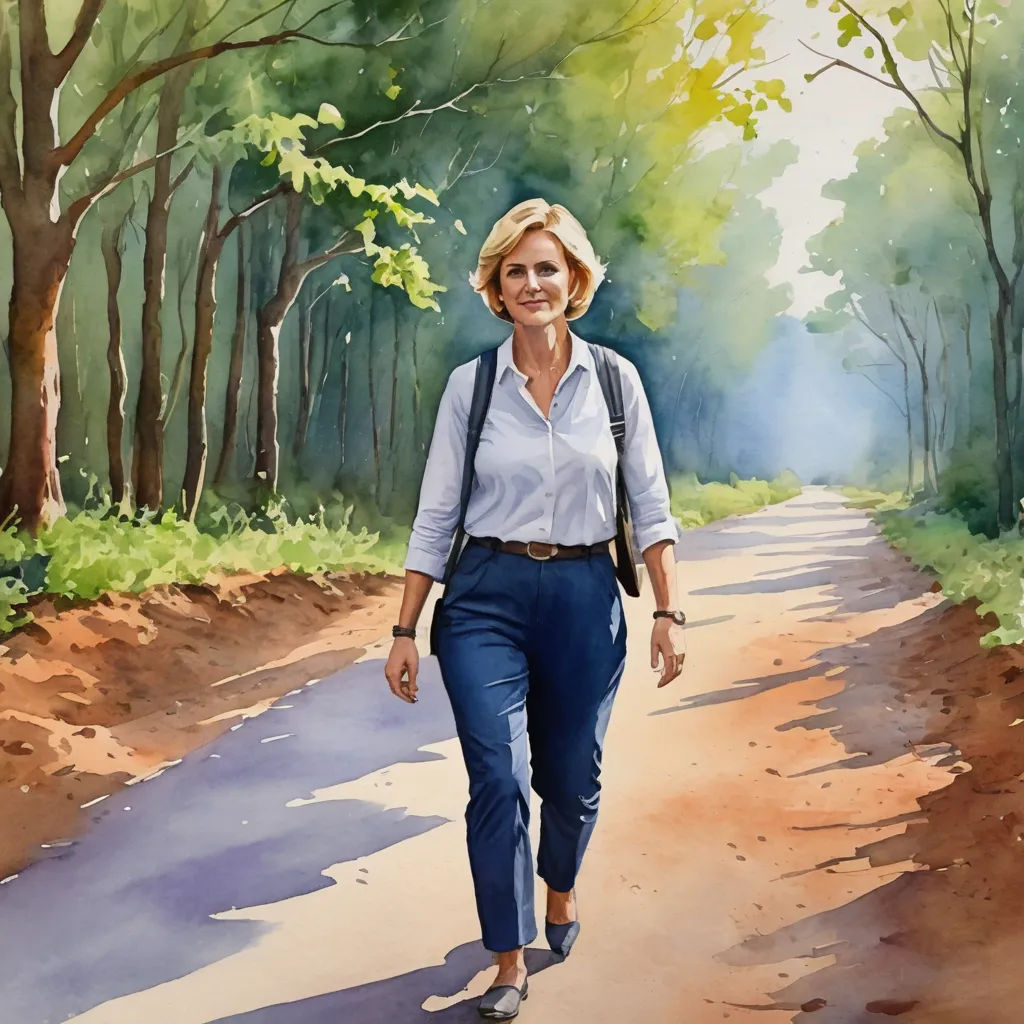 a painting of a woman walking down a dirt road in a forest with trees and bushes on either side of her, bengal school of art, a watercolor painting, Eugeen Van Mieghem, watercolor