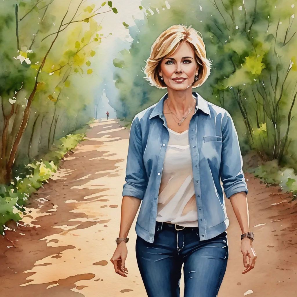 a painting of a woman walking down a dirt road with trees in the background and a man walking down the road, figurative art, a watercolor painting, Carol Sutton, promotional image