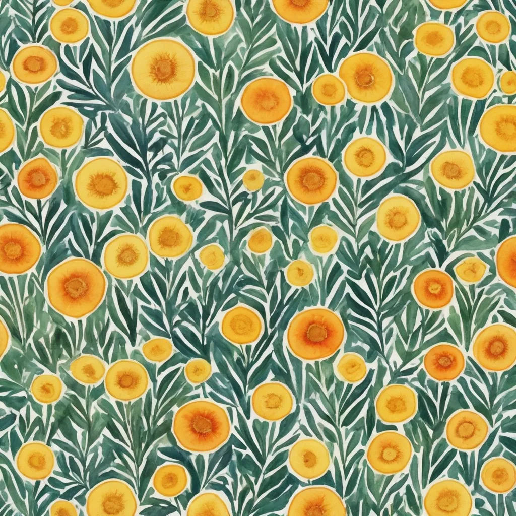 a painting of yellow flowers with green leaves on a white background with a green stripe in the middle of the image, arts and crafts movement, a watercolor painting, Annabel Kidston, in gouache detailed paintings