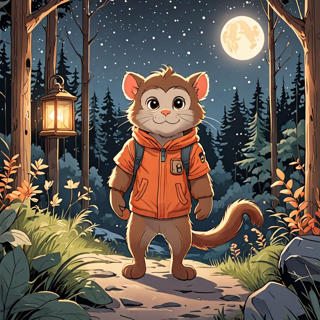 a cartoon character is standing in the woods at night with a lantern in his hand and a squirrel in the background, sots art, a character portrait, Diego Gisbert Llorens, character portrait