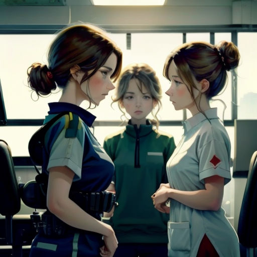 three women standing in a room with a window behind them and one woman with a camera in her hand