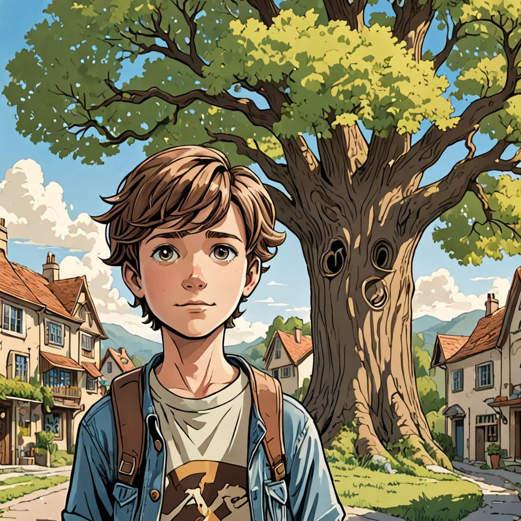 a boy standing in front of a tree with a bird on it's shoulder and a bird in his hand, magical realism, a storybook illustration, Cedric Seaut (Keos Masons), graphic novel
