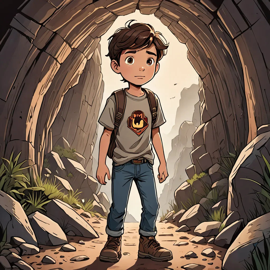 a boy standing in a tunnel with a backpack on his back and a backpack on his shoulder, with a cat on his chest, process art, a character portrait, Diego Gisbert Llorens, rossdraws global illumination