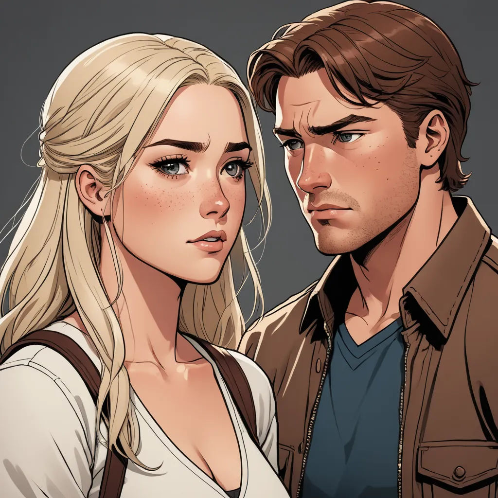 a man and a woman are standing close together, one of them is looking at the other side of the image, international gothic, a comic book panel, Charlie Bowater, rossdraws global illumination