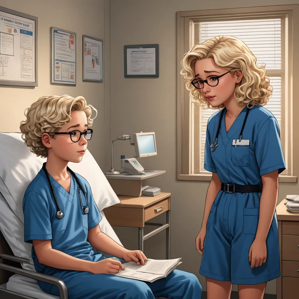 a cartoon of a nurse and a boy in a hospital room with a patient in bed in the background, remodernism, concept art, Doc Hammer, character art