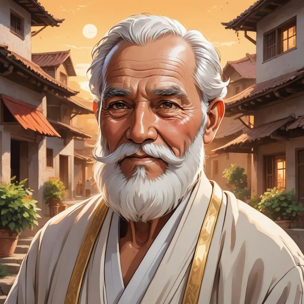 a man with a white beard and a white beard wearing a white robe and a gold tie and a white beard, sots art, a character portrait, Emperor Huizong of Song, character portrait