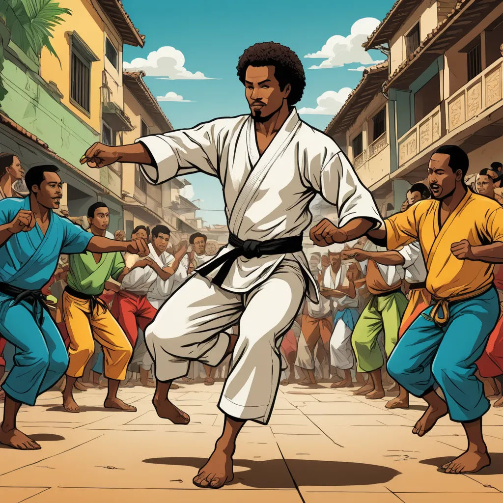 a man in a white robe is dancing with others in the street behind him and a crowd of people, black arts movement, a comic book panel, Altoon Sultan, comic cover art