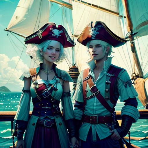 a couple of people standing next to each other on a boat in the ocean with a sailboat in the background