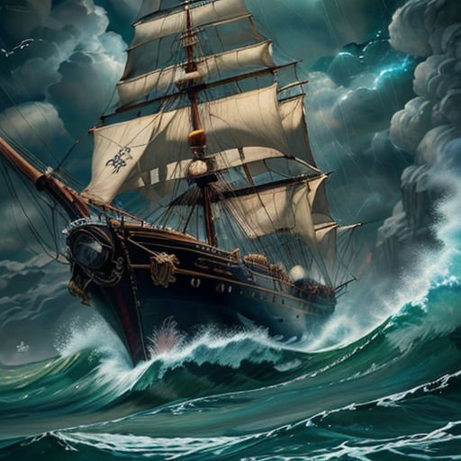 a ship in the ocean with a lot of waves around it and a full moon in the sky above it