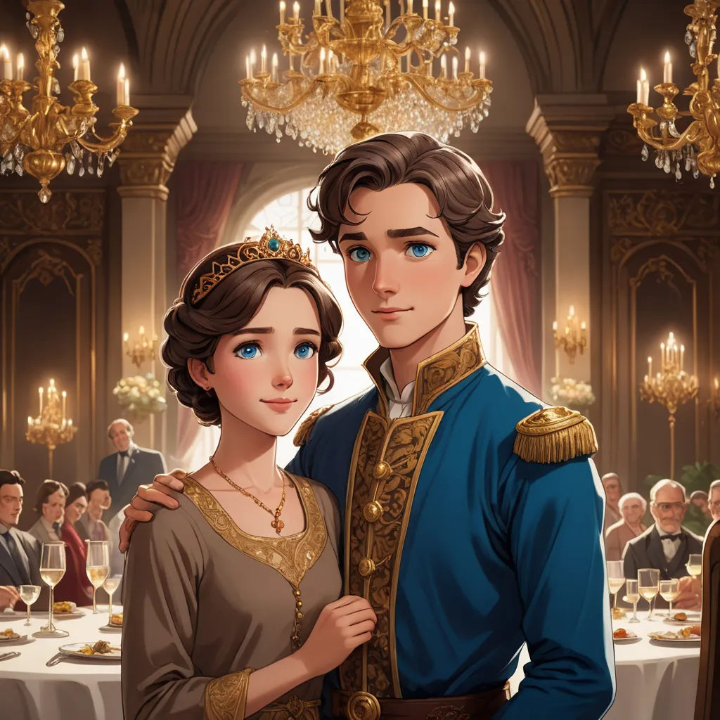 a man and woman standing next to each other in front of a table with a chandelier and chandeliers, sots art, a detailed painting, disney, official art
