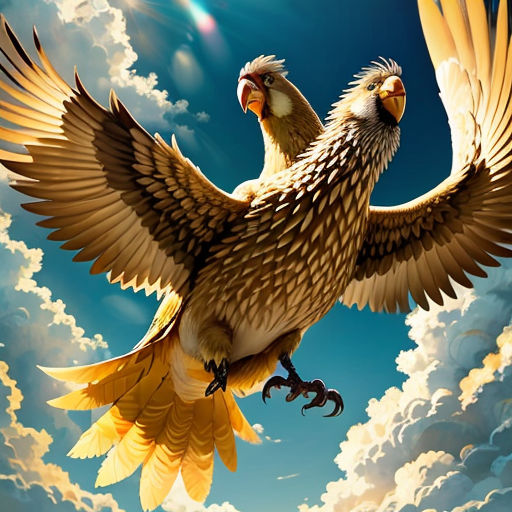 a bird flying through the air with its wings spread out and wings spread out, with clouds in the background