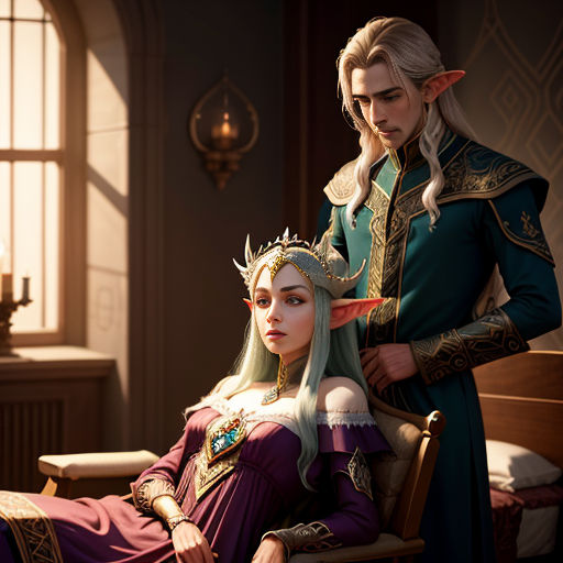 a man and woman dressed in medieval costumes sitting next to each other in a room with a window and a candle