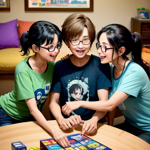 three young children are playing a game together on the table in a room with a bed and a couch