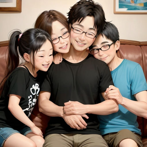 a family of three sitting on a couch together smiling at the camera with their arms around each other and their arms around the other