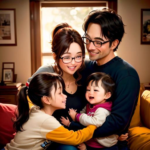 a man and woman are holding a baby and smiling at the camera while sitting on a couch with two other people