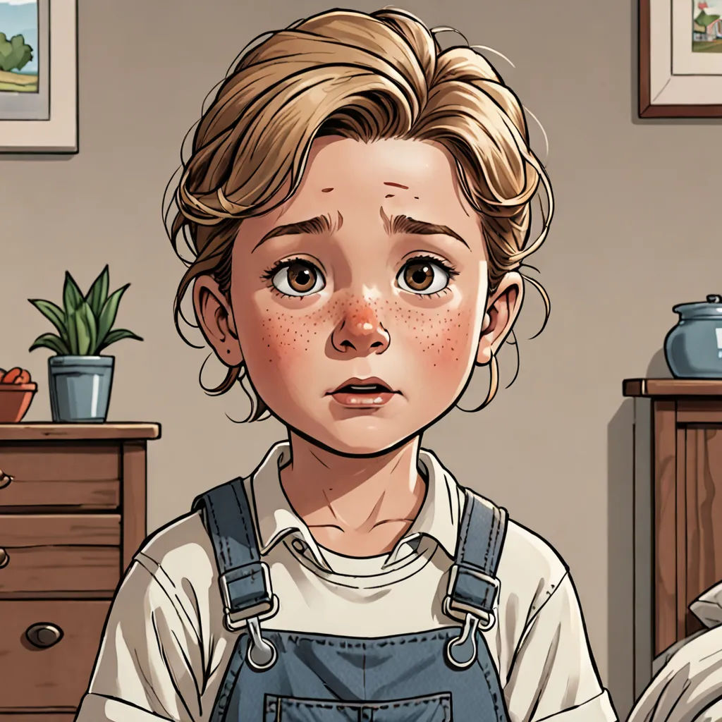 a cartoon of a girl with freckles on her face and a potted plant in the background, hyperrealism, a comic book panel, Aaron Jasinski, comic cover art