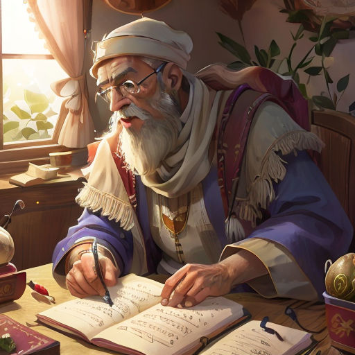 a man sitting at a table with a book and pen in his hand and a book open to a page