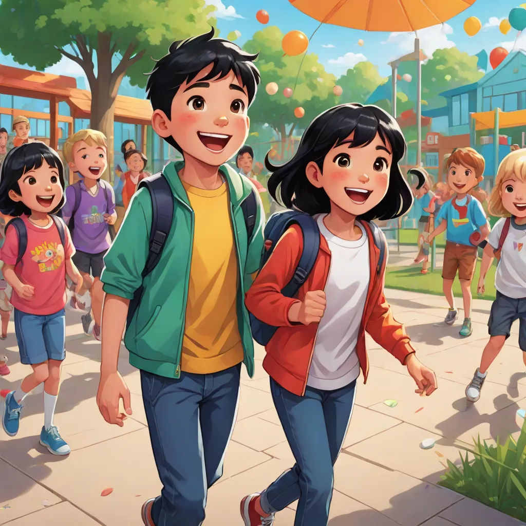 a couple of kids walking down a sidewalk next to a group of people on a sidewalk with an umbrella, Drew Struzan, paris school, a storybook illustration, official art