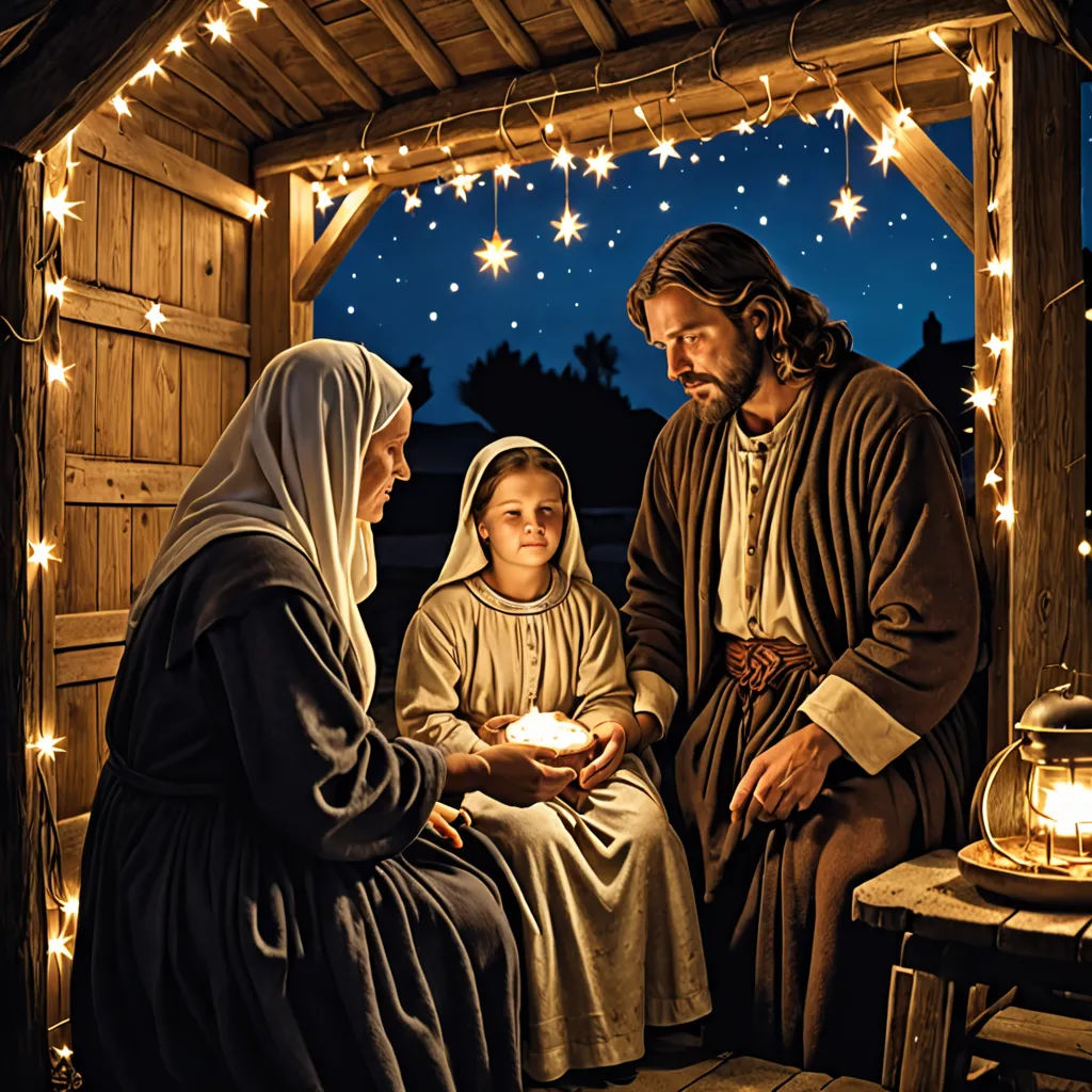 a nativity scene of a manger scene with a baby jesus and a woman and a manger, american scene painting, a storybook illustration, Fra Angelico, radiant light