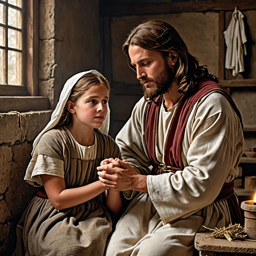 a man and a little girl sitting next to each other in a room with a window and a candle, mannerism, a stock photo, Araceli Gilbert, radiant light