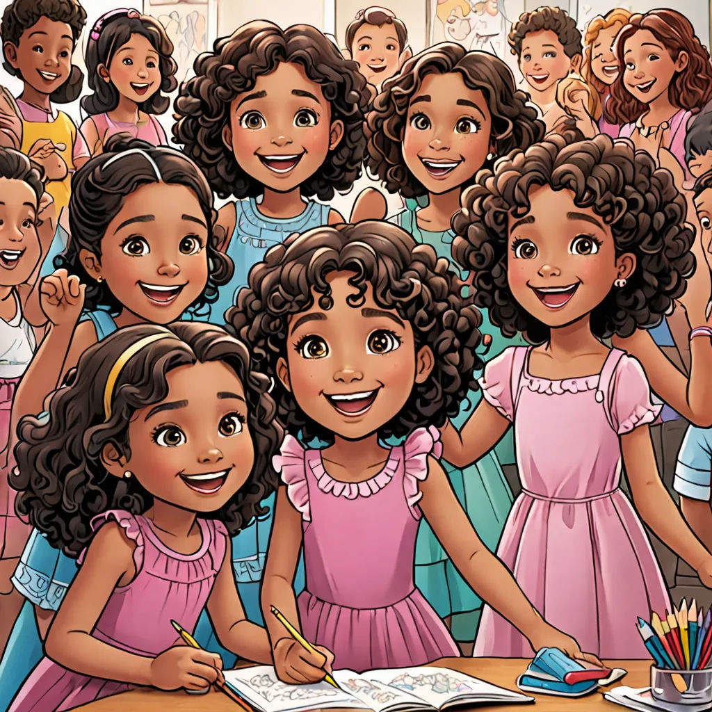 a group of children standing around a table with a book and pencils in front of them and a book on the table, lyco art, a storybook illustration, Ella Guru, comic cover art