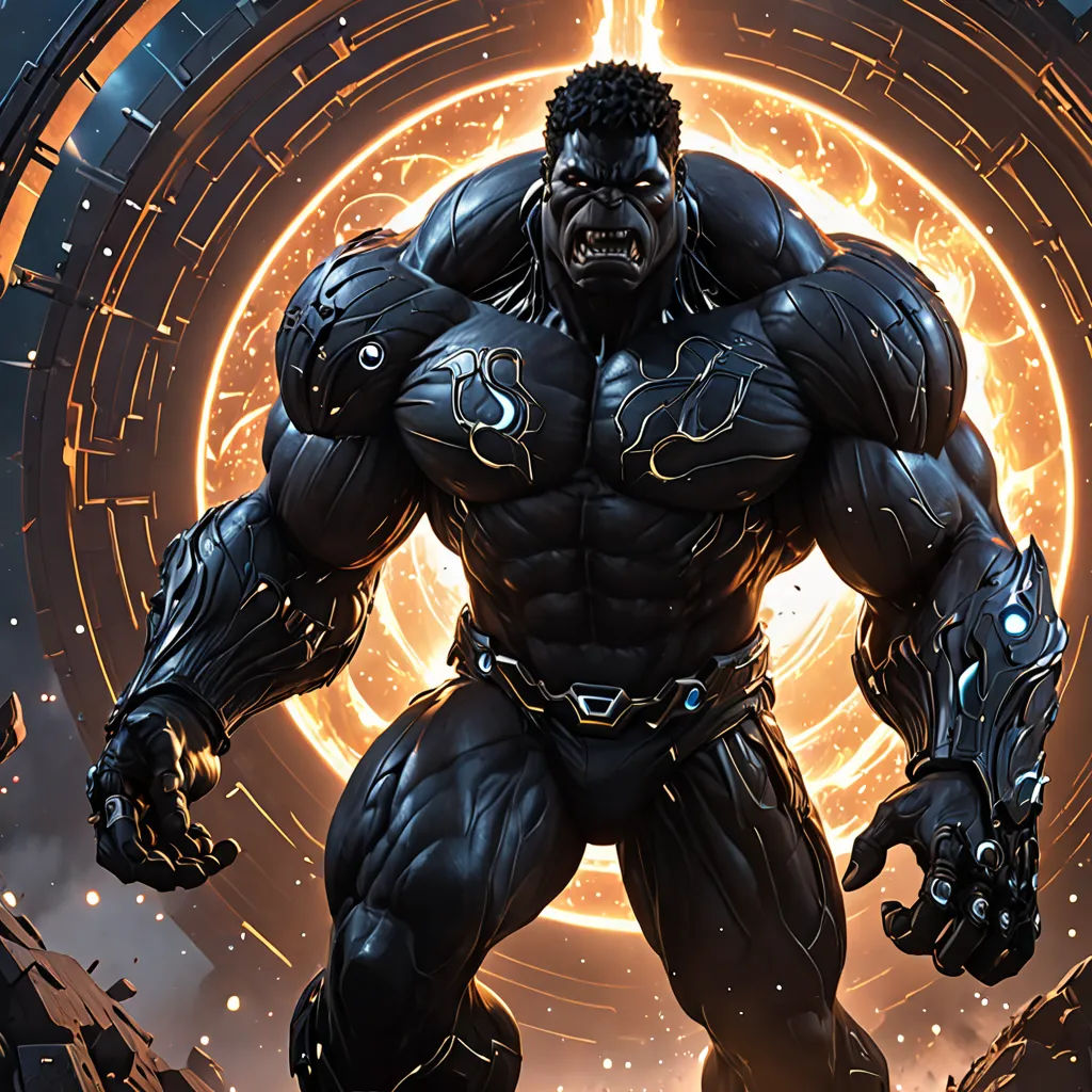 a man in a black suit standing in front of a giant ball of fire and lightnings with his hands on his hips, afrofuturism, a 3D render, Clint Cearley, rossdraws global illumination