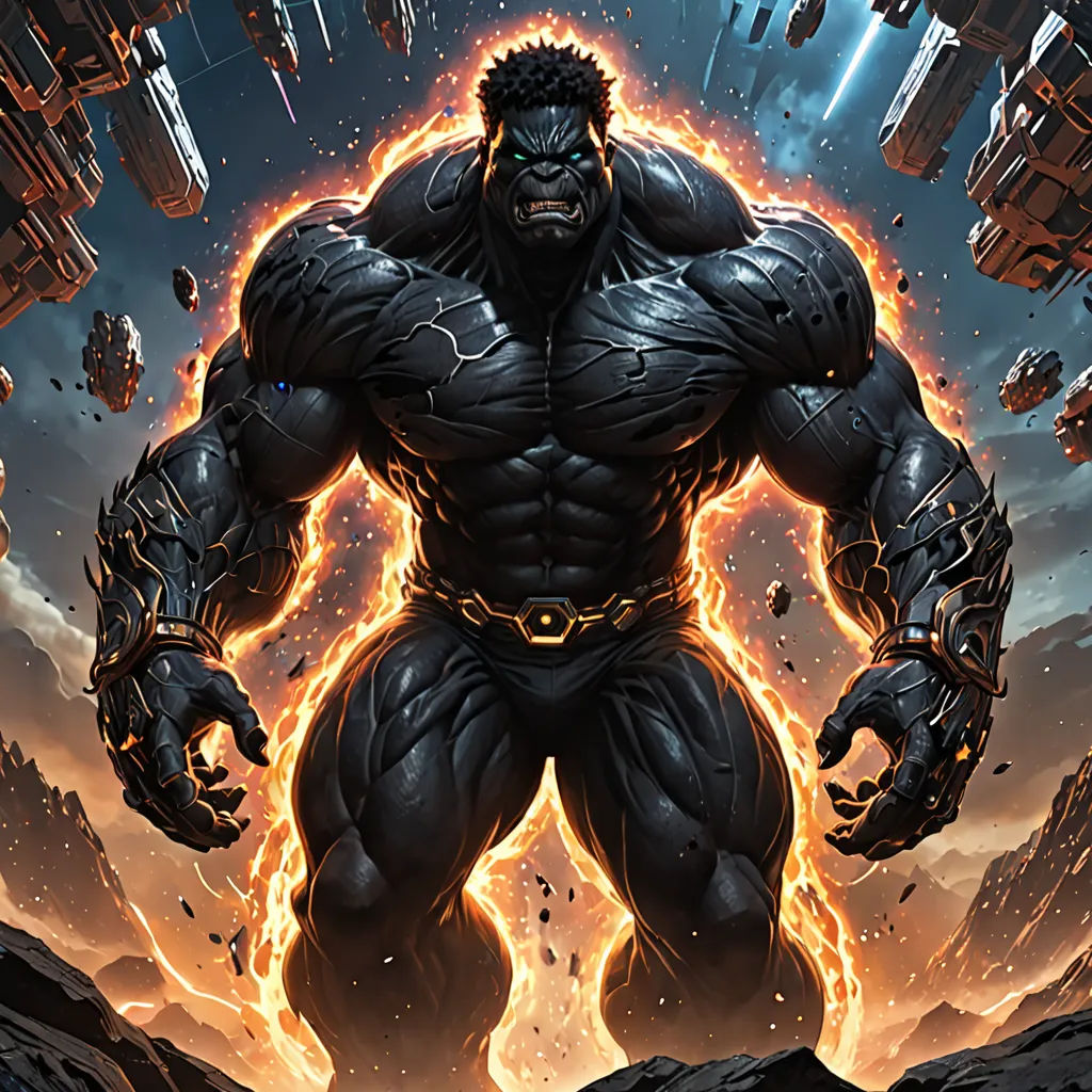 a man in a black suit standing in front of a giant monster with a huge, massive head and massive arms, afrofuturism, concept art, Benjamin Marra, comic cover art