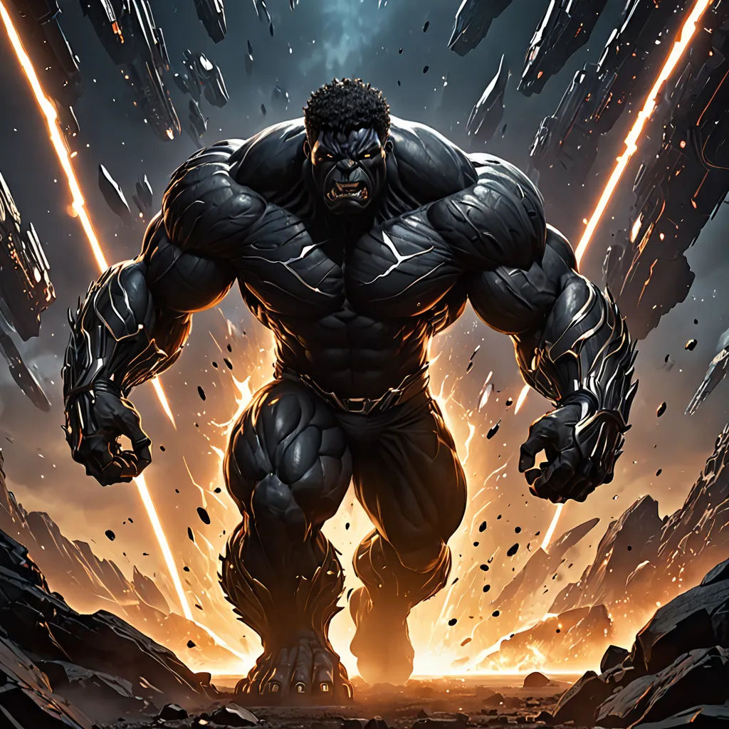a giant gorilla standing in a rocky area with a sky background and lightning streaks coming from it's back, shock art, a computer rendering, Anthony Palumbo, marvel comics
