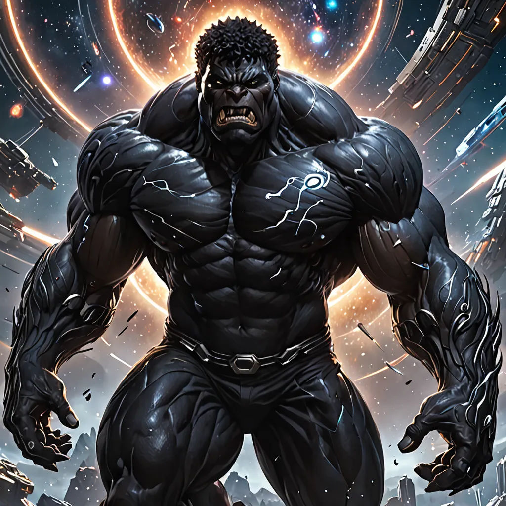 a man in a black suit standing in front of a giant black gorilla in a space setting with a huge ring of stars, afrofuturism, a comic book panel, Anthony Palumbo, marvel comics