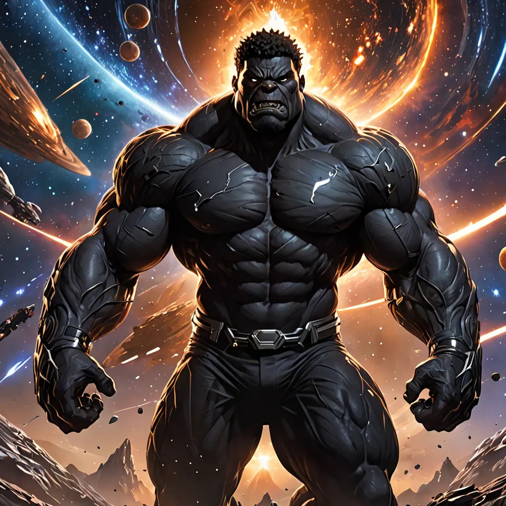a man in a black suit standing in front of a space background with planets and stars in the background, space art, a comic book panel, Anthony Palumbo, marvel comics
