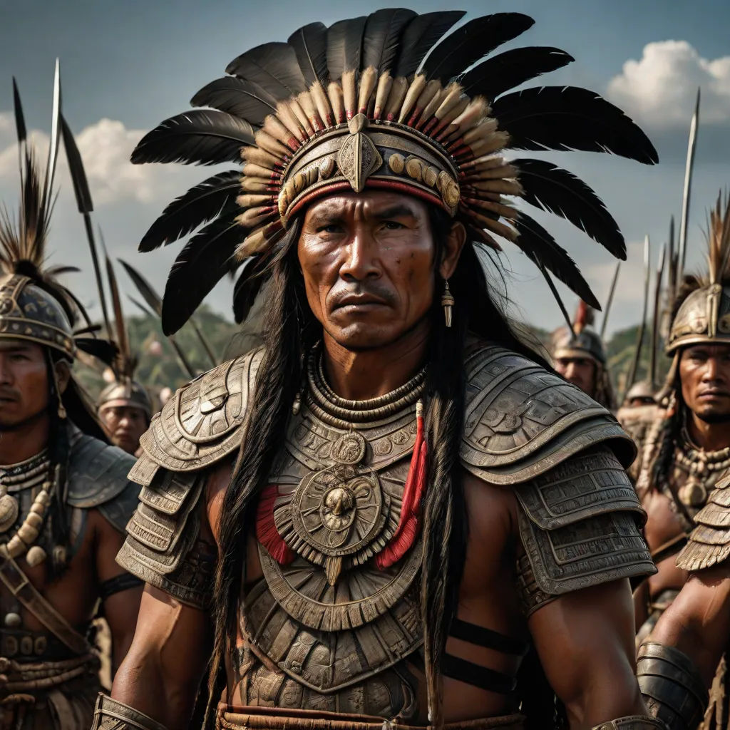 a group of men in native american costumes and headdress standing next to each other in front of a cloudy sky, Altichiero, antipodeans, a detailed matte painting, weta digital
