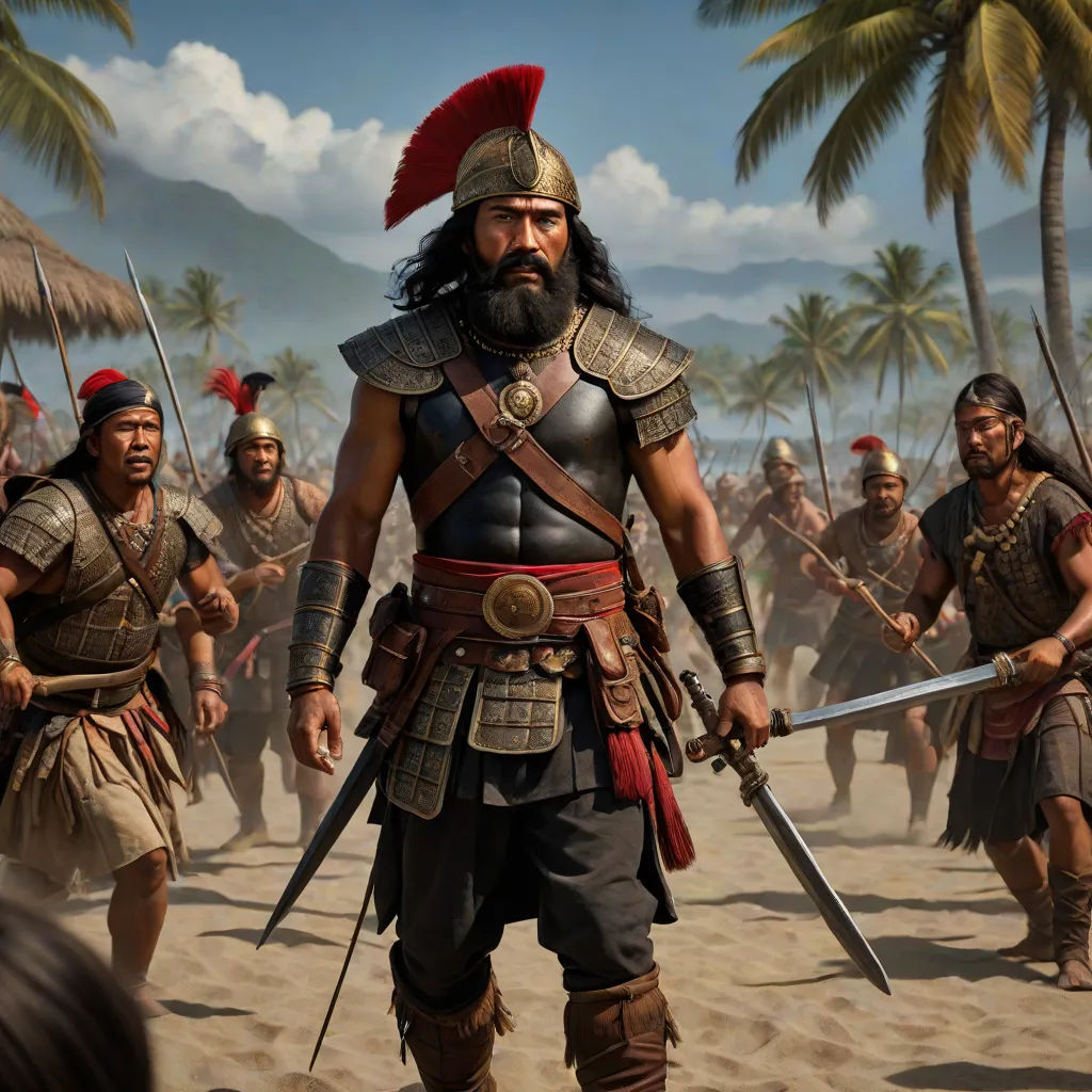 a group of men in roman armor and helmets on a beach with palm trees in the background and a man with a beard, Altoon Sultan, antipodeans, concept art, key art