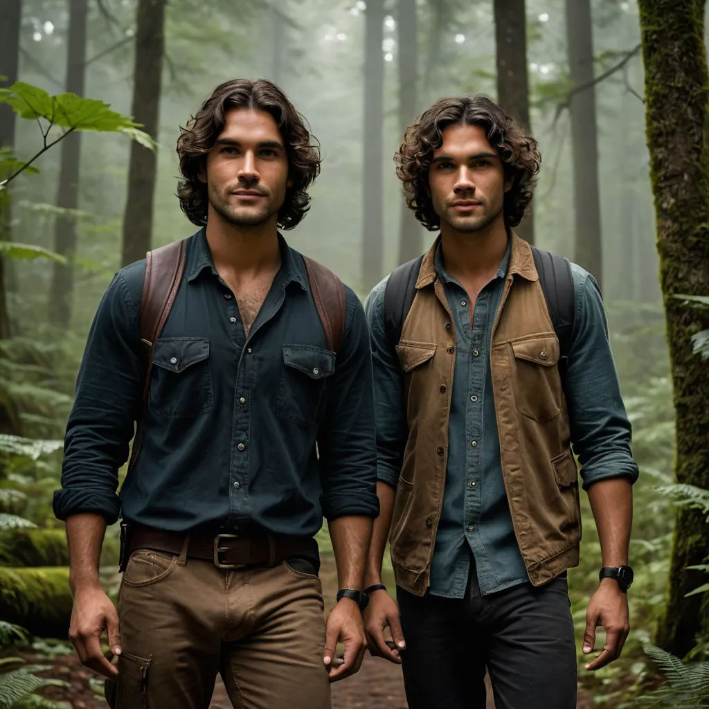 two men standing in the woods with backpacks on their backs and one man with a backpack on his back, naturalism, a poster, Adam Dario Keel, promotional image