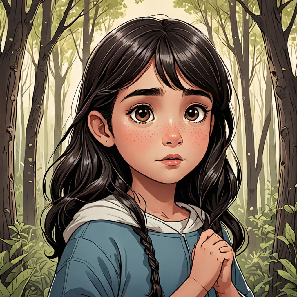 a girl with long hair standing in a forest with trees and bushes behind her, looking at the camera, fantasy art, a character portrait, Clarice Beckett, trending on art station